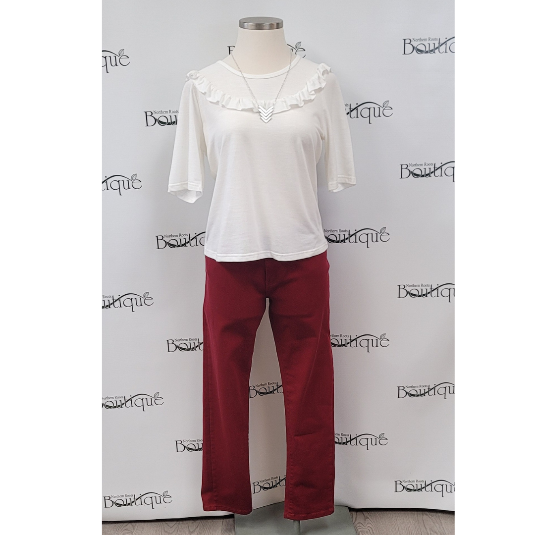 Plus Size Mid Rise Solid Stretch Twill Pants Jeans Burgundy